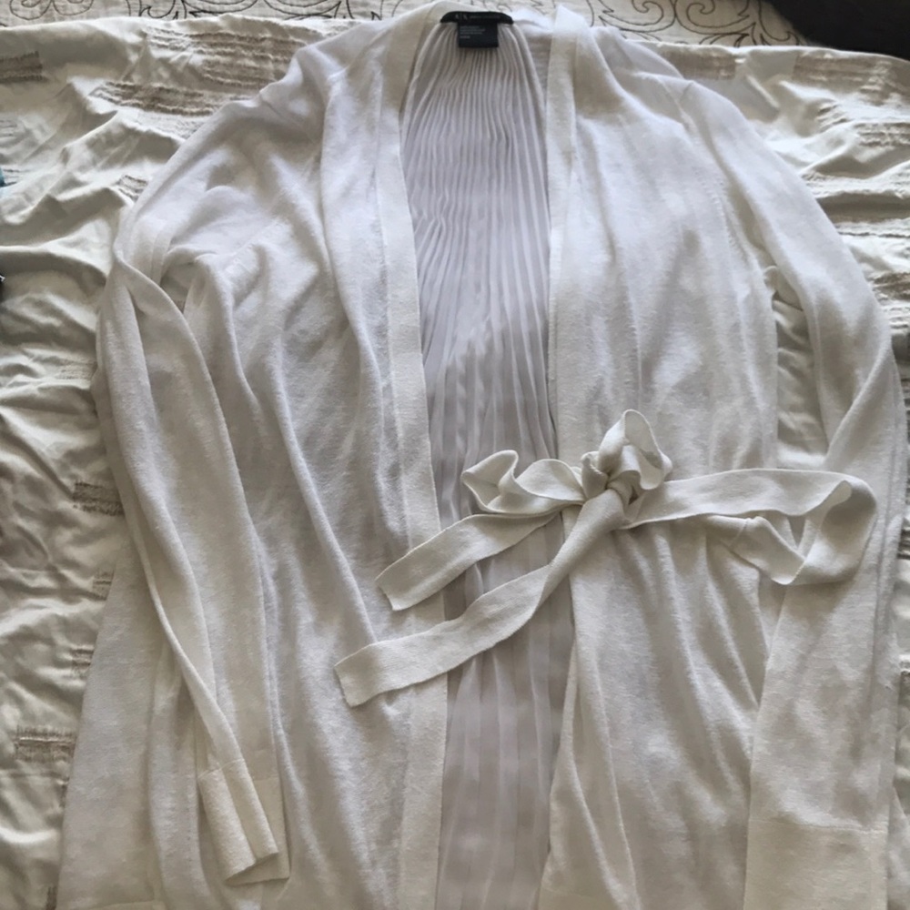 Armani Exchange white knit sheer jacket